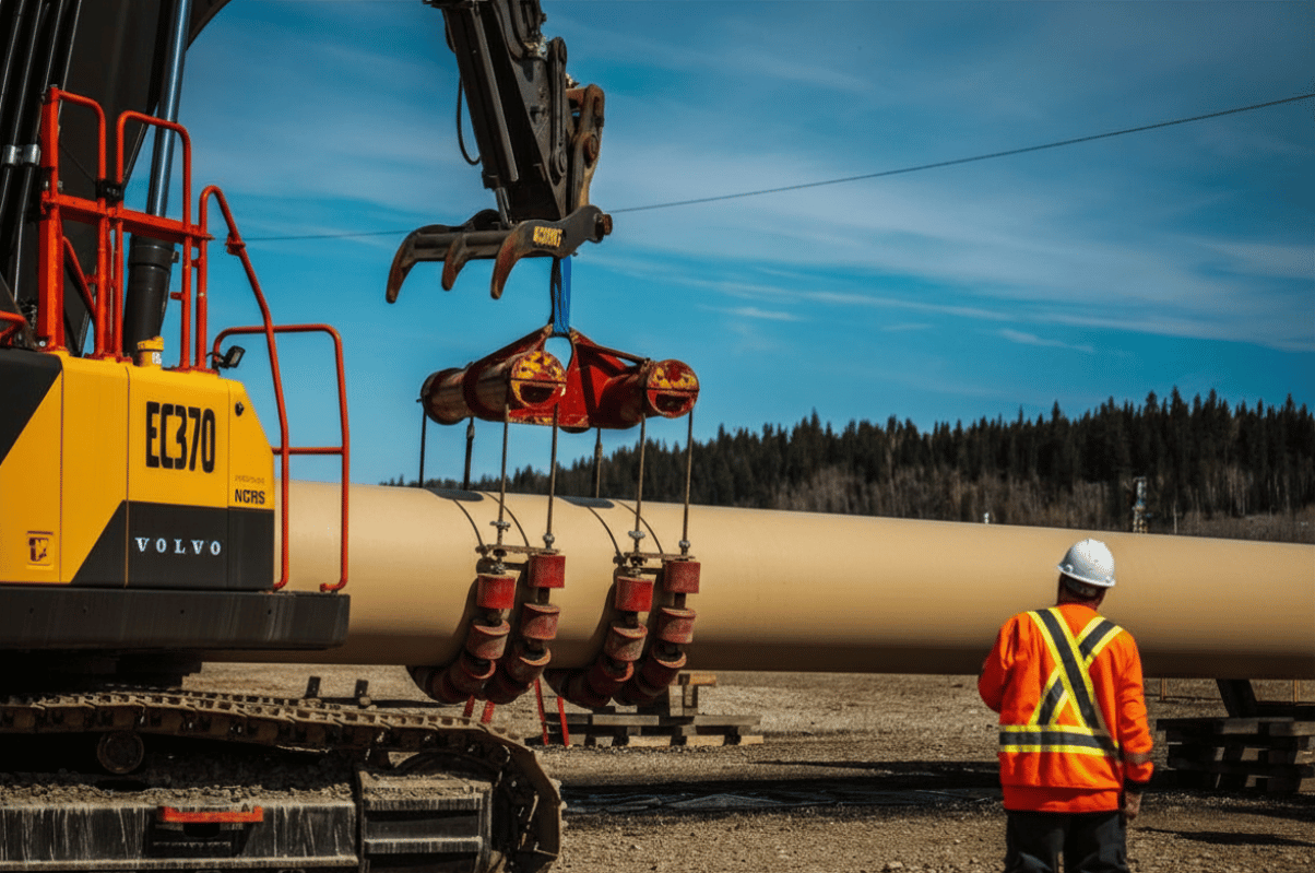 OgreKote coated pipeline on roller cradles during construction